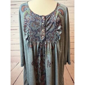 One World Plus Size Tunic Top 2X Paisley Blouse Boho 2XL XXL Pullover Shirt